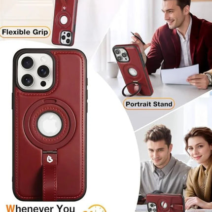 Coque Cuir  Bordeaux Phone 17 Pro Max avec Grip Loop – Compatible MagSafe, Support Rotatif, Protection Antichoc