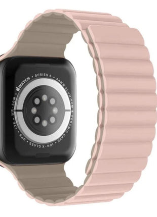 Bracelet En Cuir et Silicone Magnétique Rose Pour Apple Watch Taille 44mm/45mm/46mm/49mm