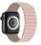 Bracelet En Cuir et Silicone Magnétique Rose Pour Apple Watch Taille 44mm/45mm/46mm/49mm