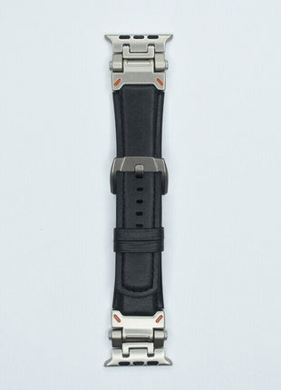 Bracelet  En Cuir de Veau  Noir Pour Apple Watch Taille 44mm/45mm/46mm/49mm