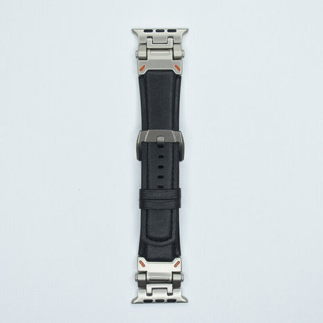 Bracelet  En Cuir de Veau  Noir Pour Apple Watch Taille 44mm/45mm/46mm/49mm