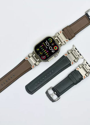 Bracelet  En Cuir de Veau Bleu Pour Apple Watch Taille 44mm/45mm/46mm/49mm