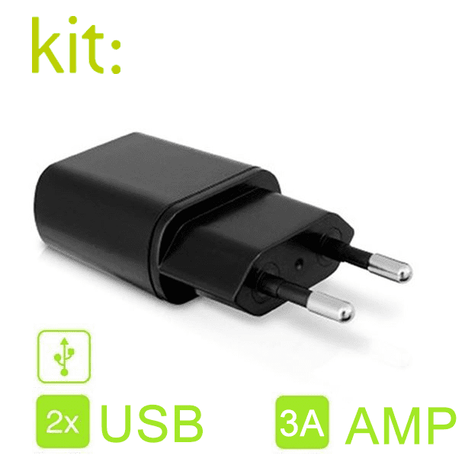 Adaptateur Secteur 3A Noir KIT: Avec 2USB