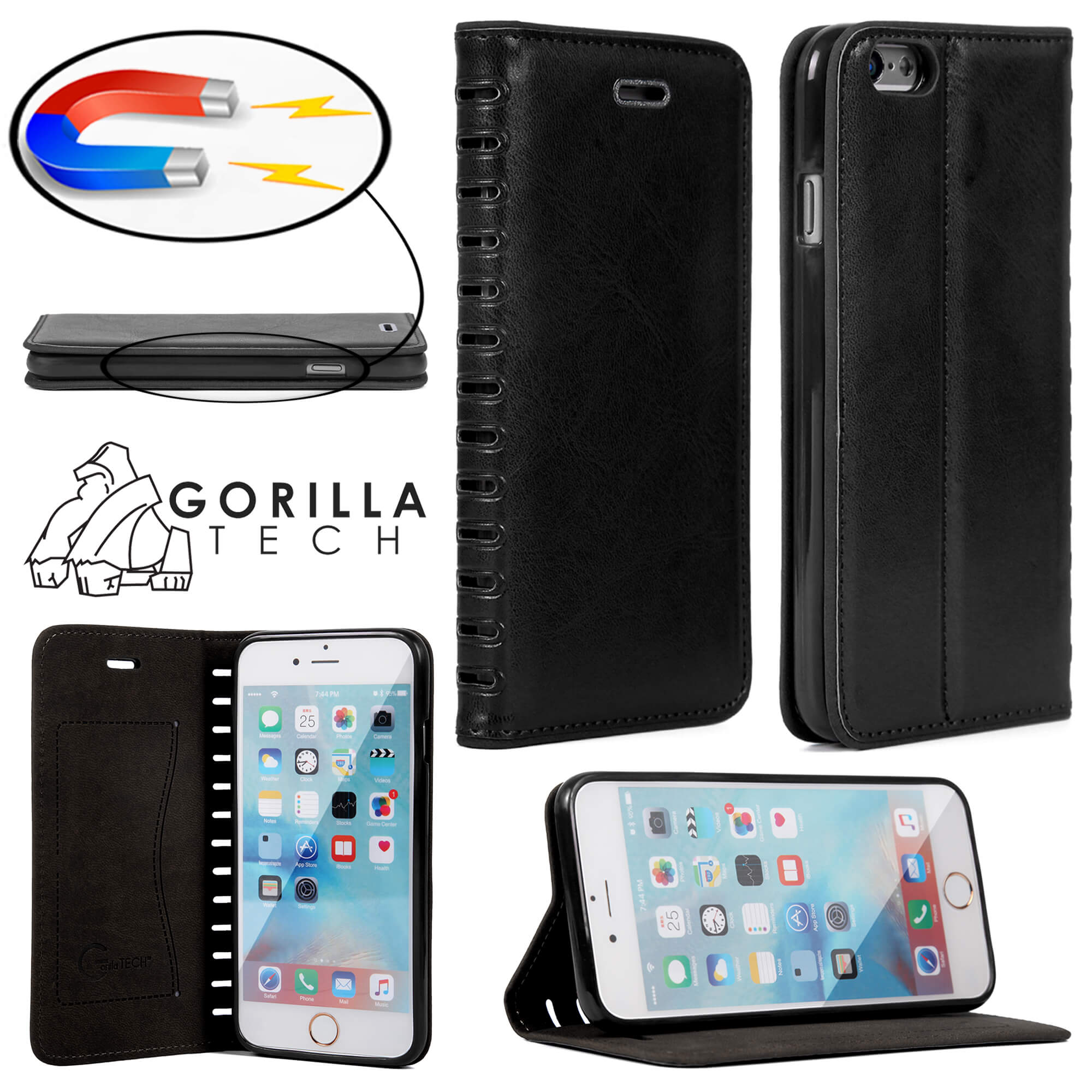 Étui PVC Book Cuir Gorilla Tech Noir Pour Samsung Galaxy S6