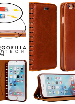 Étui PVC Book Cuir Gorilla Tech Marron Pour Apple iPhone 6/6S Plus