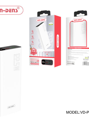 Power bank - Batterie Externe  Slim Noir Ven-Dens Double Port USB-USBC 22.5W et 20000 mAh