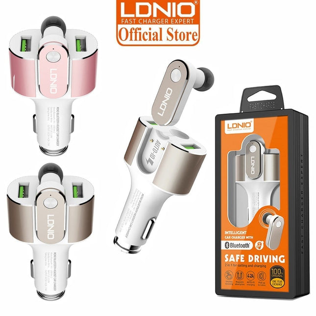 Chargeur voiture / prise allume cigare avec Oreillette Bluetooth 2 entrées LDNIO