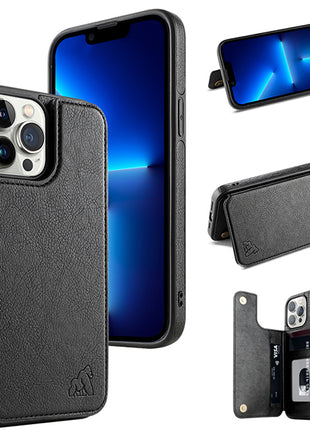 Etui portefeuille Gorilla Tech premium en cuir noir avec porte carte intégré pour Apple iPhone 13 Pro