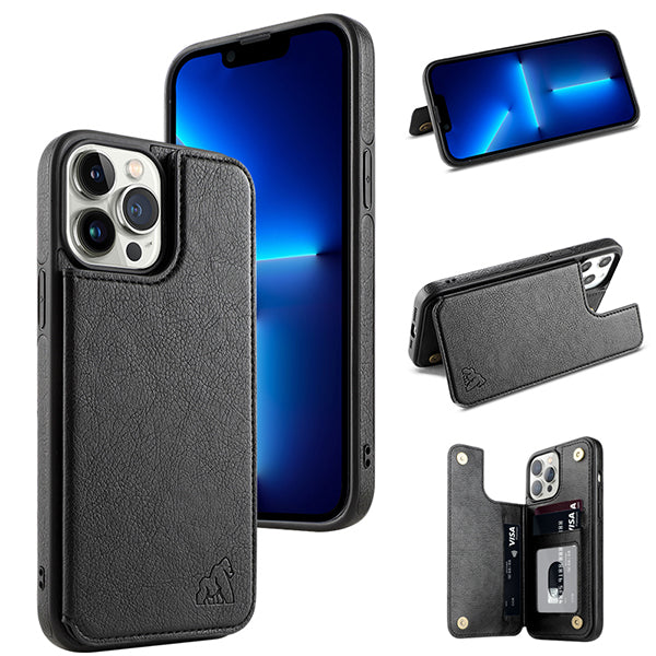 Etui portefeuille Gorilla Tech premium en cuir noir avec porte carte intégré pour Apple iPhone 13 Pro