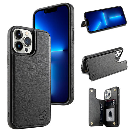 Etui portefeuille Gorilla Tech premium en cuir noir avec porte carte intégré pour Apple iPhone 13