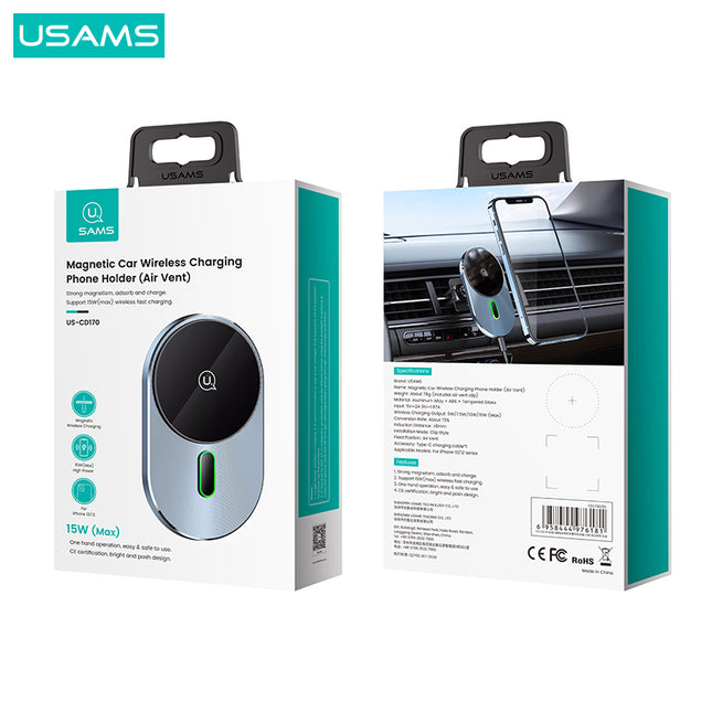 Support magnétique pour Voiture USAMS CD170  / Chargeur sans fil- airvent  15W