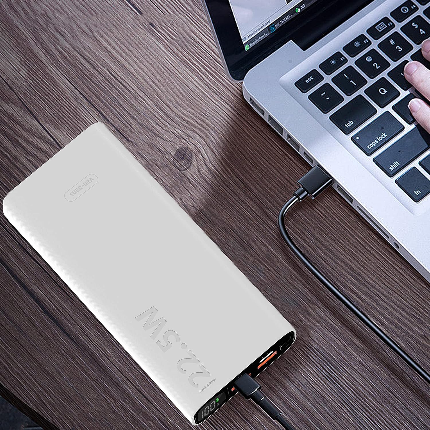 Power bank - Batterie Externe  Slim Noir Ven-Dens Double Port USB-USBC 22.5W et 20000 mAh