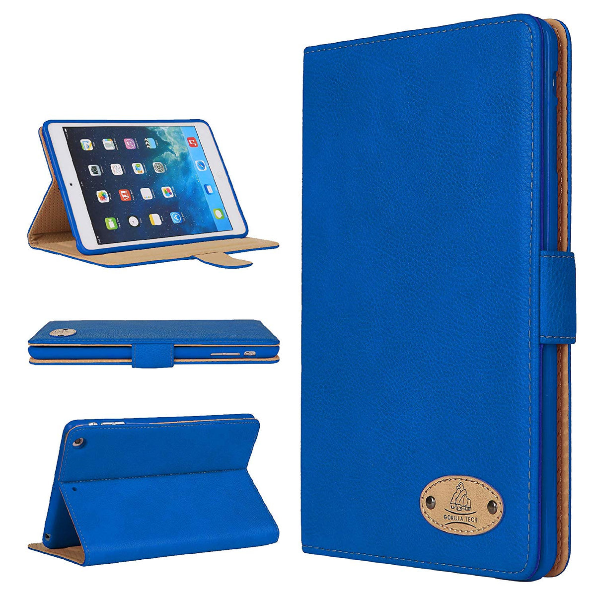 Étui  Magnetique Véritable Cuir Bleu Logo Gorilla Tech pour iPad Pro 10.5