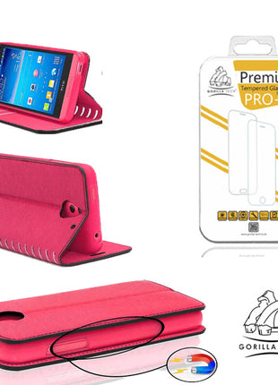 Pack Etui Gorilla Tech New book Universel rose et Film en verre universel 5.5"
