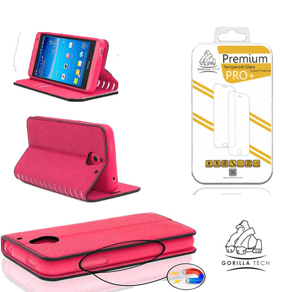 Pack Etui Gorilla Tech New book Universel rose et Film en verre universel 5.5"