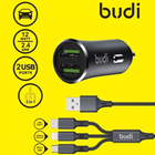 Chargeur voiture /  prise allume cigare aspor 2.4A 2 entrées avec cable 3 en 1