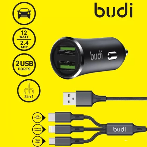 Chargeur voiture /  prise allume cigare aspor 2.4A 2 entrées avec cable 3 en 1