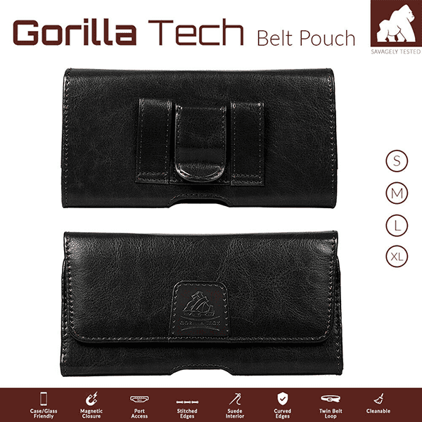 Étui Ceinture universel Belt Pouch Noir En Cuir Synthétique Gorilla Tech taille Extra Large
