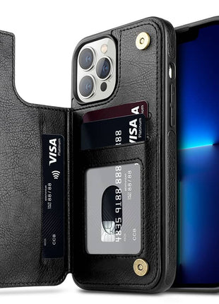 Etui portefeuille Gorilla Tech premium en cuir noir avec porte carte intégré pour Apple iPhone 13 Pro