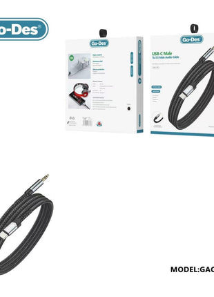 Cable auxiliare vers Lightning Go-Des 3M Noir (qualité premiun)
