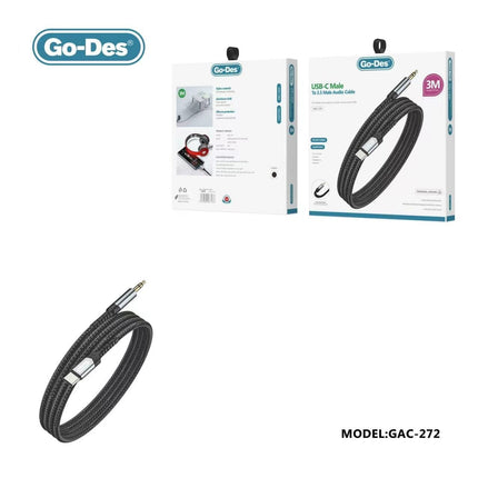 Cable auxiliare vers Lightning Go-Des 3M Noir (qualité premiun)