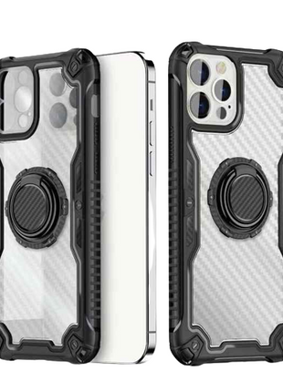 Coque En Carbon Noir- Transparent Ring Shockproof  Pour Apple iPhone 13 Pro