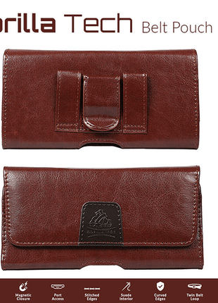 Étui Ceinture universel Belt Pouch Marron En Cuir Synthétique Gorilla Tech taille Extra Large