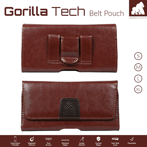 Étui Ceinture universel Belt Pouch Marron En Cuir Synthétique Gorilla Tech taille L