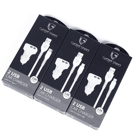 Pack de 10 Chargeur Voiture /  Prise Allume Cigare Gadget Shield Fast Charger 2 Entrées Avec Cable Micro Usb