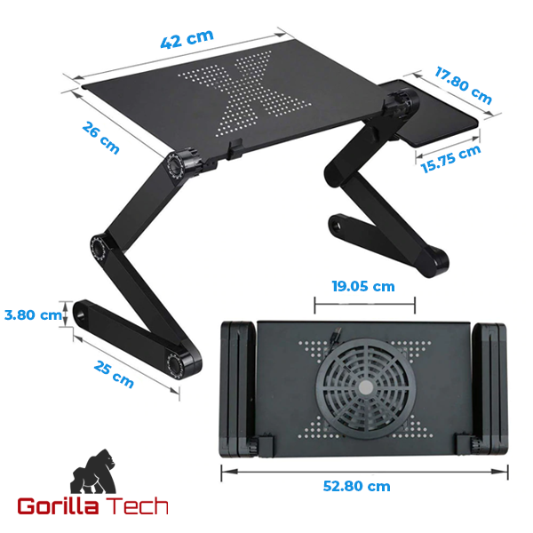 Support Gorilla Tech noir pour ordinateur portable réglable avec ventilateur et tapis (GTX3APRO)