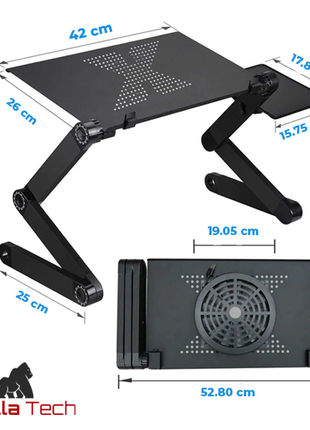 Support Gorilla Tech noir pour ordinateur portable réglable avec ventilateur et tapis (GTX3APRO)