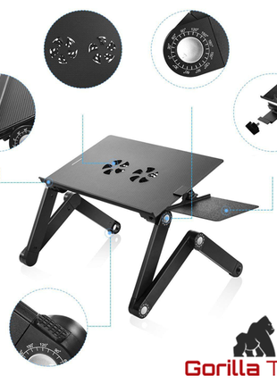 Support Gorilla Tech argent pour ordinateur portable réglable avec ventilateur et tapis (GTT8)