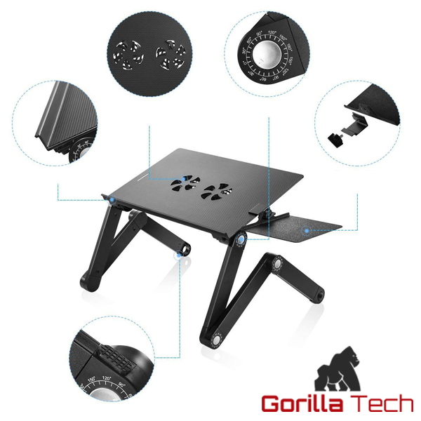 Support Gorilla Tech argent pour ordinateur portable réglable avec ventilateur et tapis (GTT8)