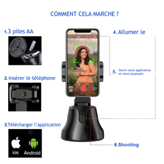 Support smartphone tracking 360° IA noir (qualité premium)