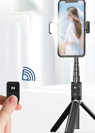 Selfie stick/trépied avec flash 360 bluetooth noir (qualité premium)