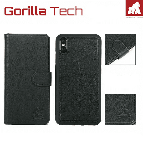 Etui portefeuille premium Gorilla Tech 2 en 1 (étui+coque) noir pour Apple iphone 6/6s