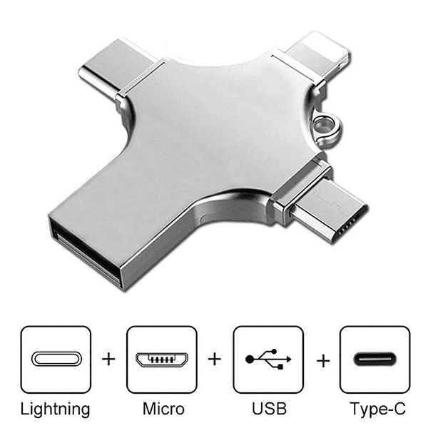 Clé USB 128 GB Compatible Pour Lightning/Type-C/Micro Usb