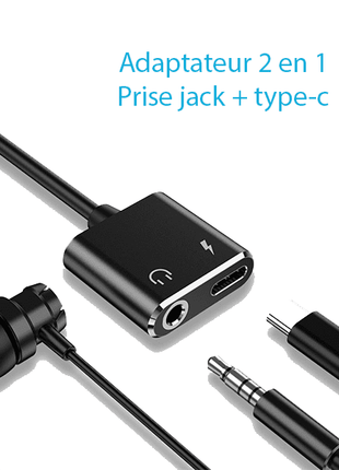 Adaptateur type-c avec 2 entrées (type-c et jack) noir Go-Des