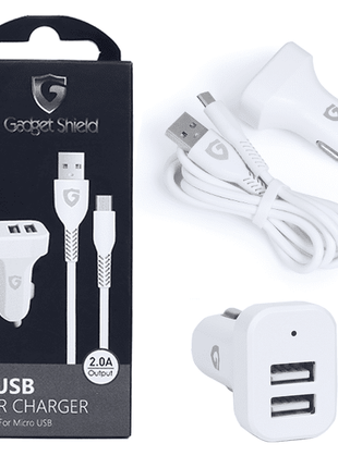 Chargeur Voiture /  Prise Allume Cigare Gadget Shield Fast Charger 2 Entrées Avec Cable Micro Usb