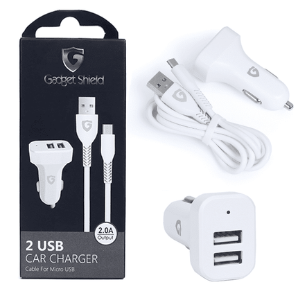Pack de 10 Chargeur Voiture /  Prise Allume Cigare Gadget Shield Fast Charger 2 Entrées Avec Cable Micro Usb