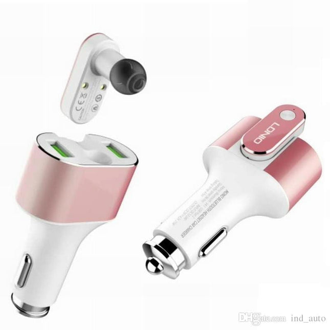 Chargeur voiture / prise allume cigare avec Oreillette Bluetooth 2 entrées LDNIO