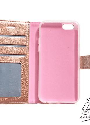 etui portefeuille rose chromé  gorilla tech pour samsung galaxy a3 2017