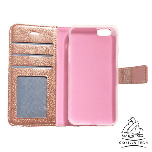 etui portefeuille rose chromé  gorilla tech pour samsung galaxy a3 2017