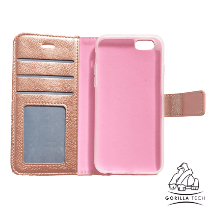 etui portefeuille rose chromé  gorilla tech pour samsung galaxy s8