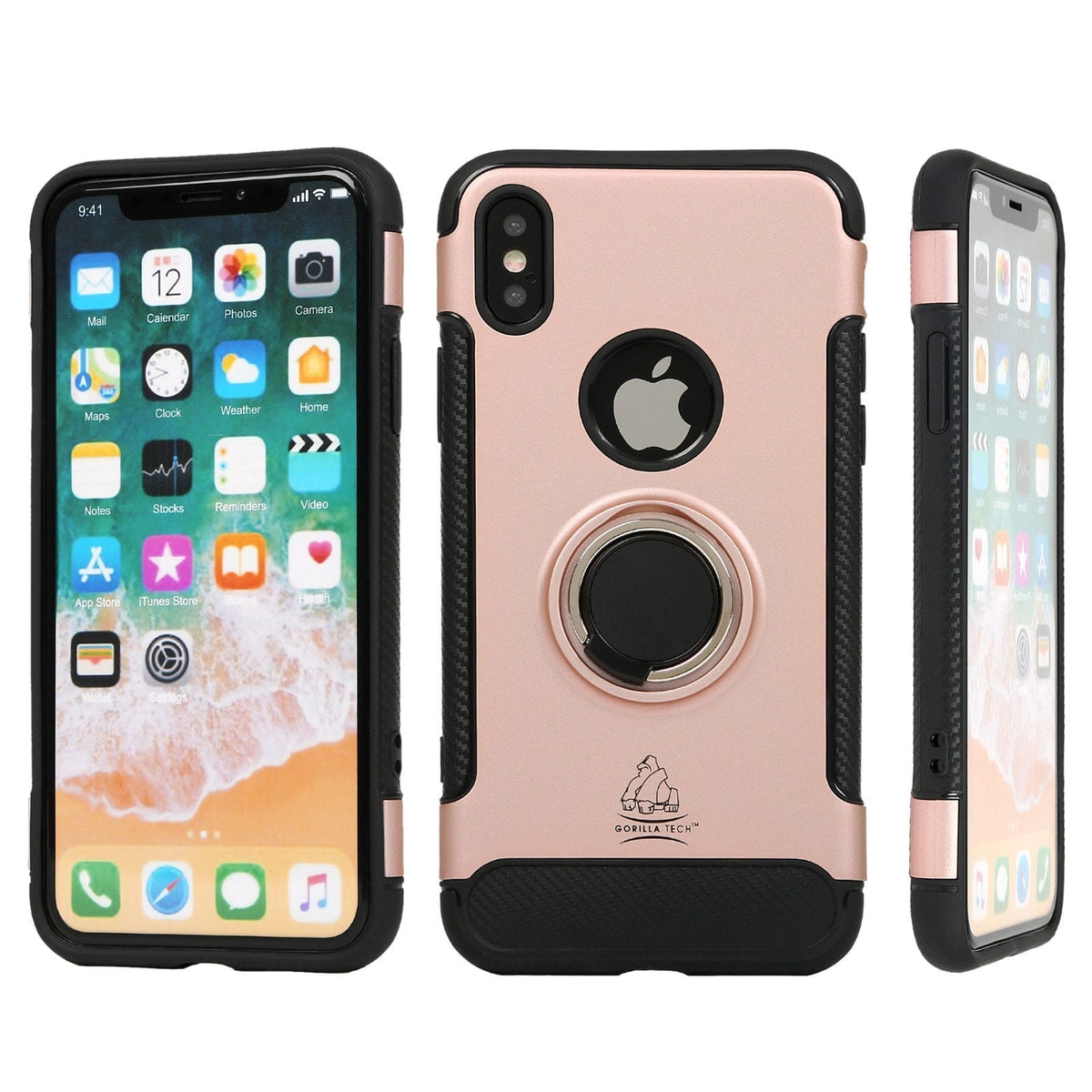 Coque Gorilla Tech Magnetic Ring Armor Rose Gold Pour iPhone X/XS