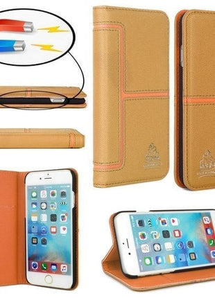 Etui slim wallet Gorilla Tech premium marron contour orange pour Apple iPhone 6 plus/6s plus