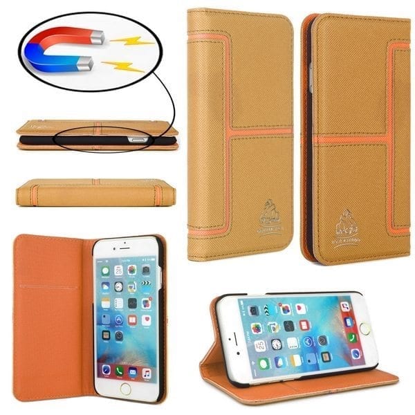 Etui slim wallet Gorilla Tech premium marron contour orange pour Apple iPhone 6 plus/6s plus