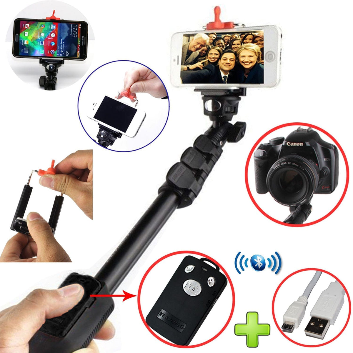 Selfie stick Monopod Yunteng bluetooth Armor noir avec  télécommande rechargeable