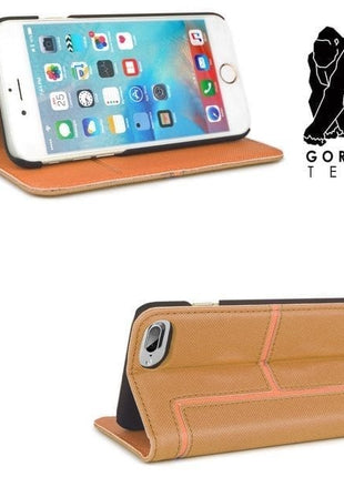 Etui slim wallet Gorilla Tech premium marron contour orange pour Apple iPhone 6 plus/6s plus