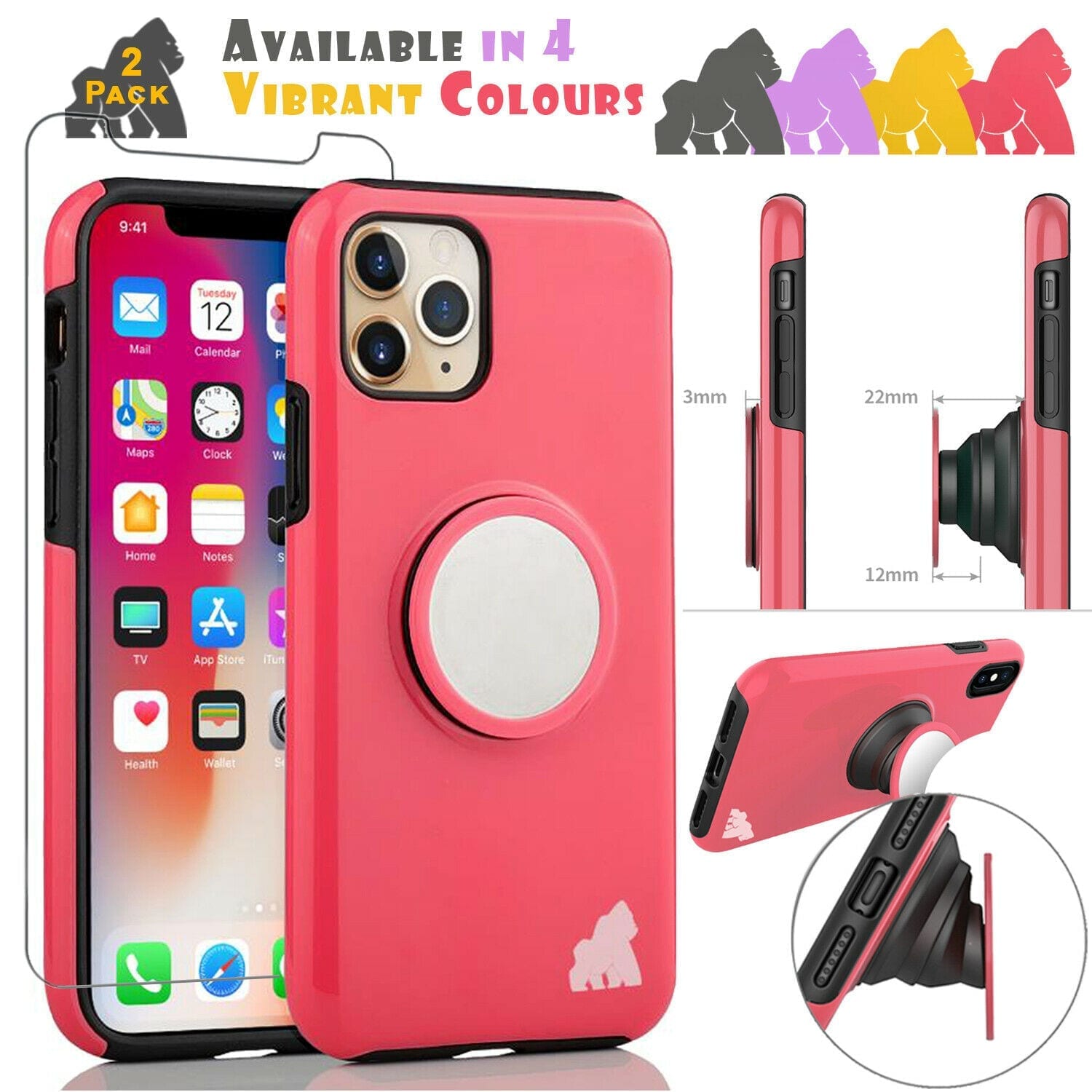Coque Gorilla Tech Pop Support Rose Pour Apple iPhone 11 Pro Max